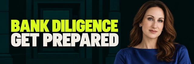 Stacy Bishop beside the headline “BANK DILIGENCE GET PREPARED”