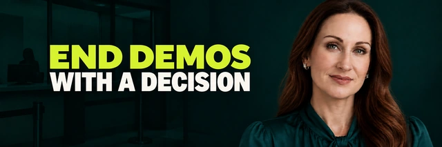 Stacy Bishop beside the headline “END DEMOS WITH A DECISION”