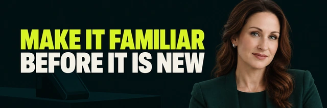 Stacy Bishop beside the headline “MAKE IT FAMILIAR BEFORE IT IS NEW”