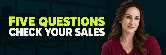 Stacy Bishop beside the headline “FIVE QUESTIONS CHECK YOUR SALES”