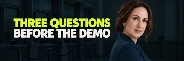 Stacy Bishop beside the headline “Three Questions Before the Demo”