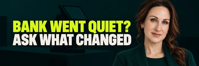 Stacy Bishop beside the headline “BANK WENT QUIET? ASK WHAT CHANGED”